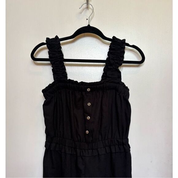 Blu Pepper Buttoned Jumpsuit Black Ruffle Straps M NWT - Picture 2 of 11
